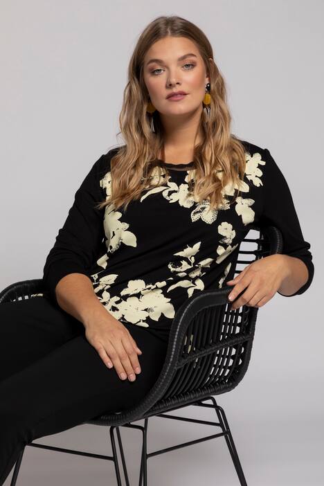 Shirt, Blüten mit Glitzersteinchen, Langarm, selection