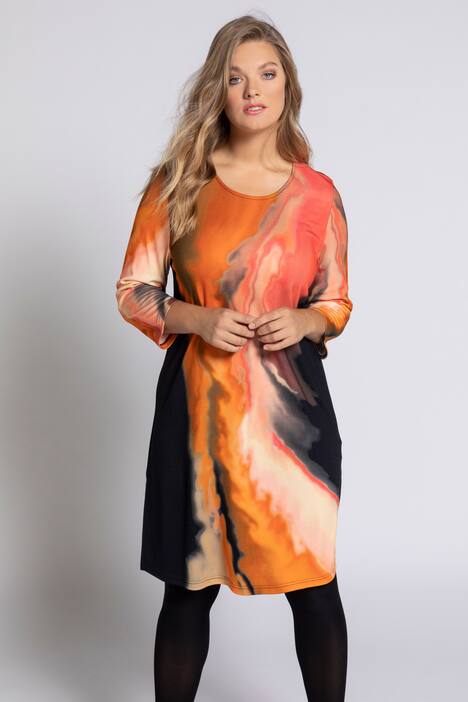 Midikleid, Batik-Design, Punto-di-Roma-Jersey, 3/4-Arm
