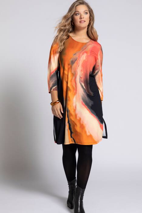 Midikleid, Batik-Design, Punto-di-Roma-Jersey, 3/4-Arm