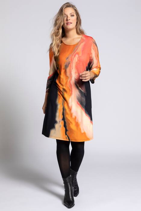 Midikleid, Batik-Design, Punto-di-Roma-Jersey, 3/4-Arm