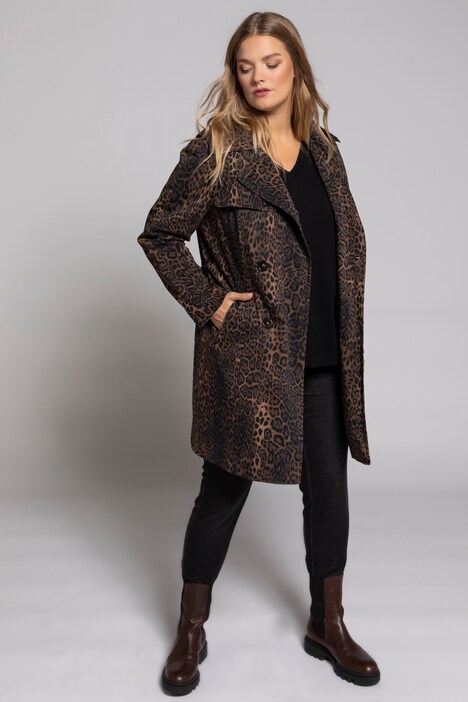 Leopard Print Fully Lined Stretch Trench Coat