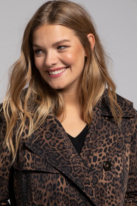 Leopard Print Fully Lined Stretch Trench Coat