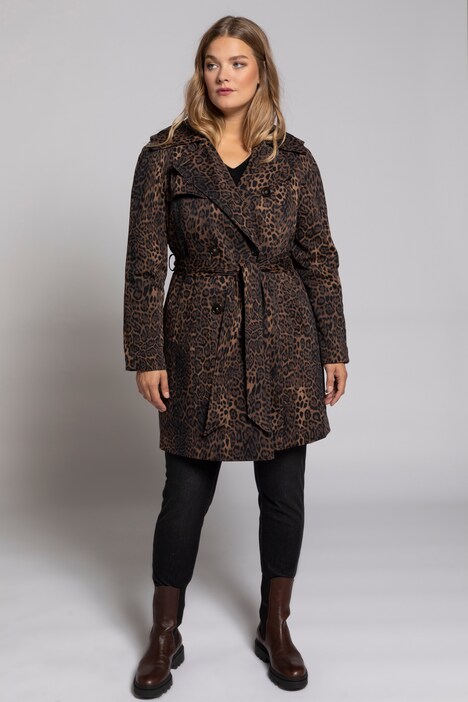 Leopard Print Fully Lined Stretch Trench Coat