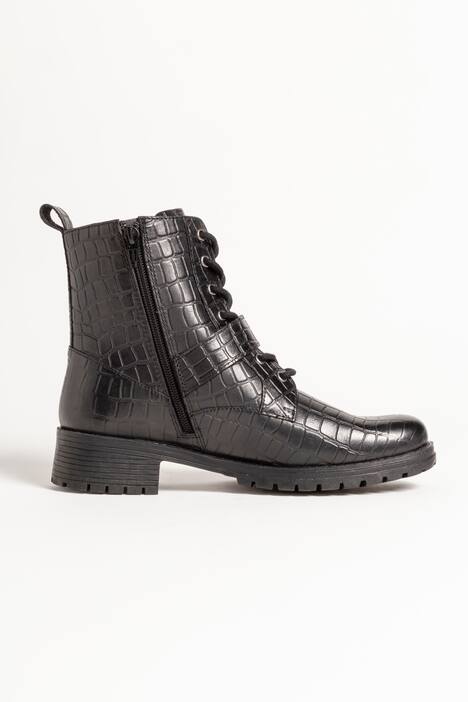 Lederstiefeletten, Kroko-Prägung, Zierriegel, Weite H