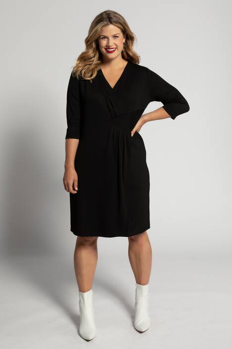 Sweatkleid, Wickeloptik, Zierfalten, 3/4-Ärmel