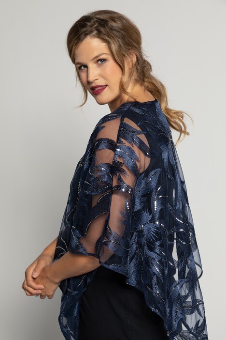 Sequin Accent Embroidered Overlay V-Neck Top