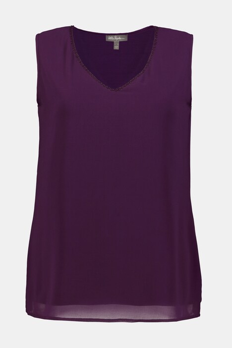 Top, Zierperlen, Chiffon, körpernahe Passform