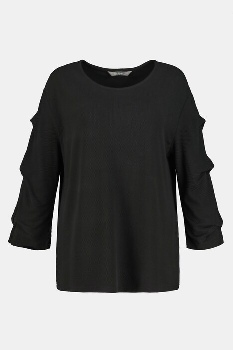 Gathered Sleeve Waflle Texture Stretch Sweatshirt
