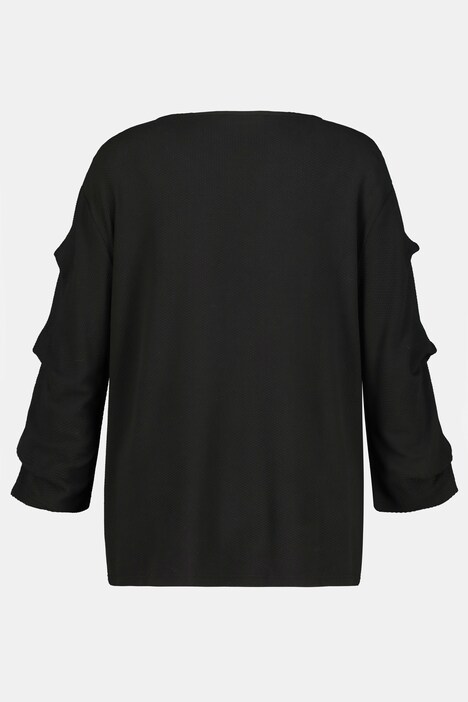 Gathered Sleeve Waflle Texture Stretch Sweatshirt