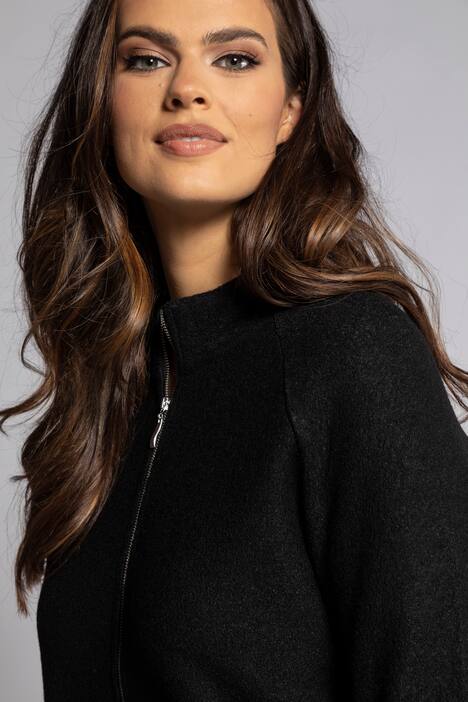 Boiled Wool Look Raglan Sleeve Zip Front Jacket