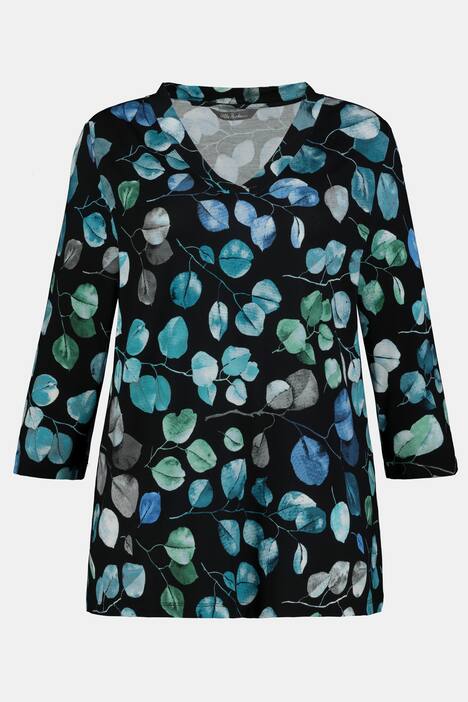 Awesome Leaf Print A-line Fit Stretch Knit Top