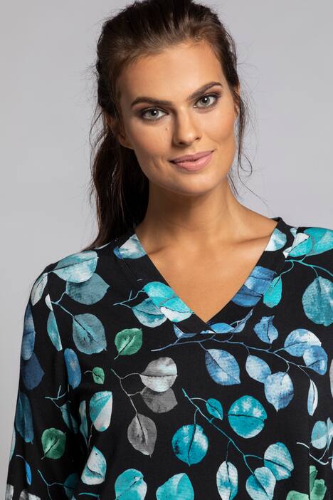 Awesome Leaf Print A-line Fit Stretch Knit Top