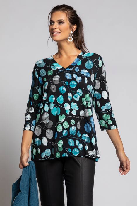 Awesome Leaf Print A-line Fit Stretch Knit Top