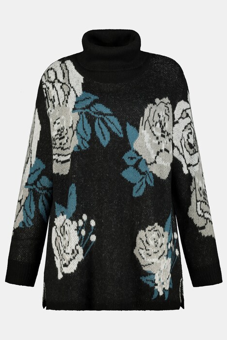 Floral Jacquard Turtleneck Sweater