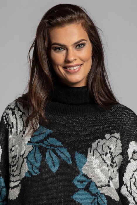 Floral Jacquard Turtleneck Sweater
