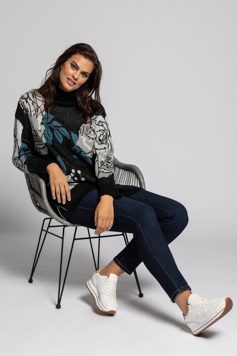 Floral Jacquard Turtleneck Sweater