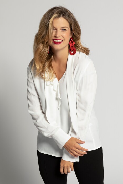 Bluse, Twill-Qualität, asymmetrischer Volant, Langarm