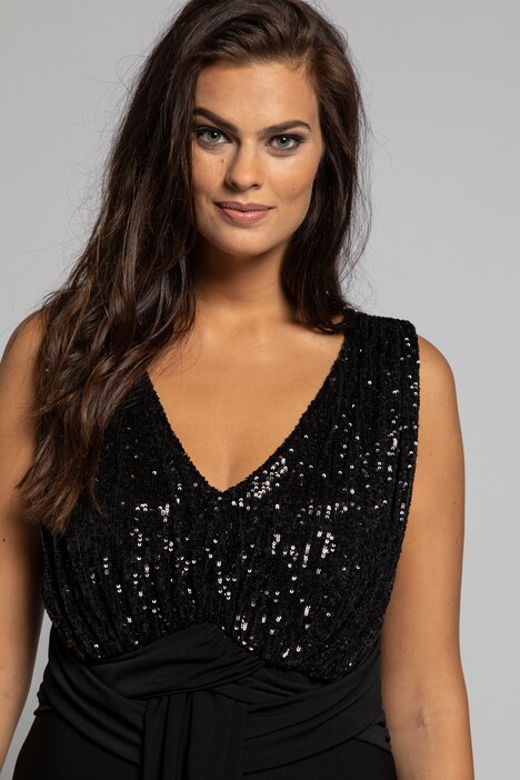 Abendkleid, Pailletten-Büste, Drapierung, ärmellos