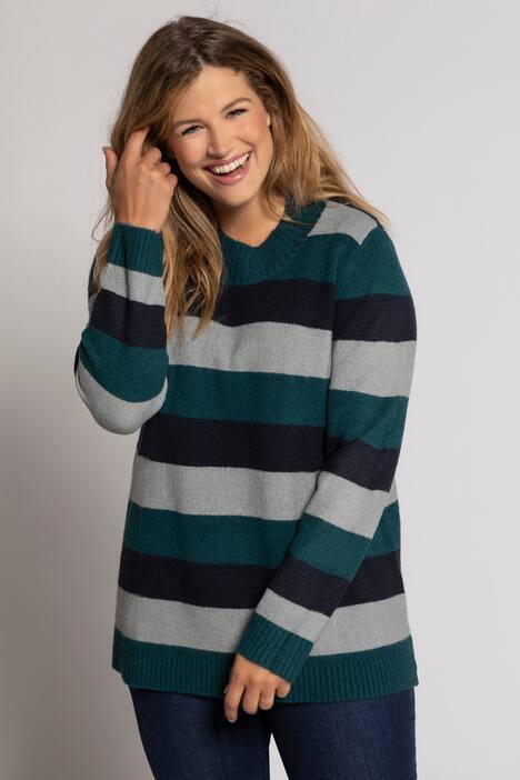 Pullover, Ringel, Stehkragen, weicher Strick