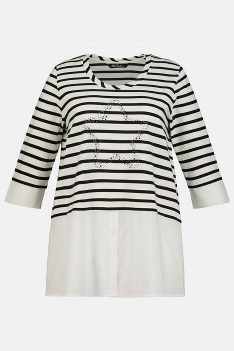Shirt, Glitzerstern, A-Linie, Blusen-Einsätze, 3/4-Arm