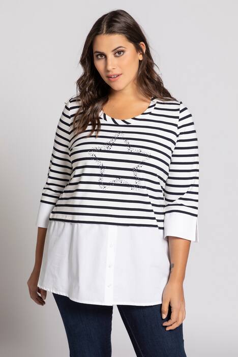 Shirt, Glitzerstern, A-Linie, Blusen-Einsätze, 3/4-Arm