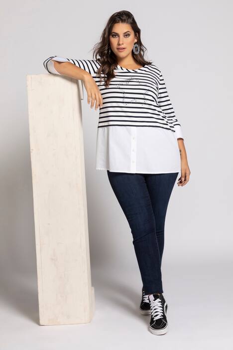 Shirt, Glitzerstern, A-Linie, Blusen-Einsätze, 3/4-Arm