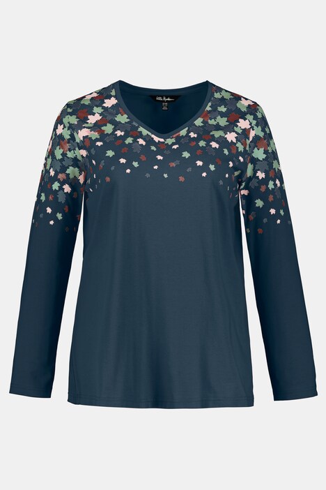 Eco Cotton Falling Leaf Placement Print V-Neck Tee