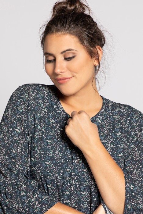 Tiny Leaf Print Flounce Sleeve Crepe Dress