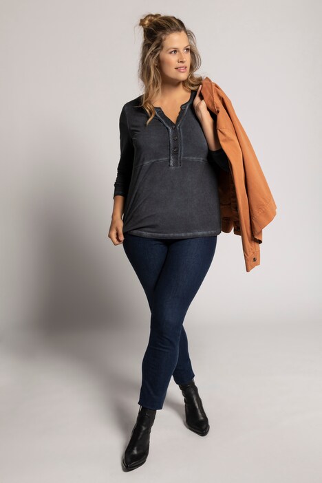 Maglia, abbottonatura, classic, tintura a freddo, pizzo