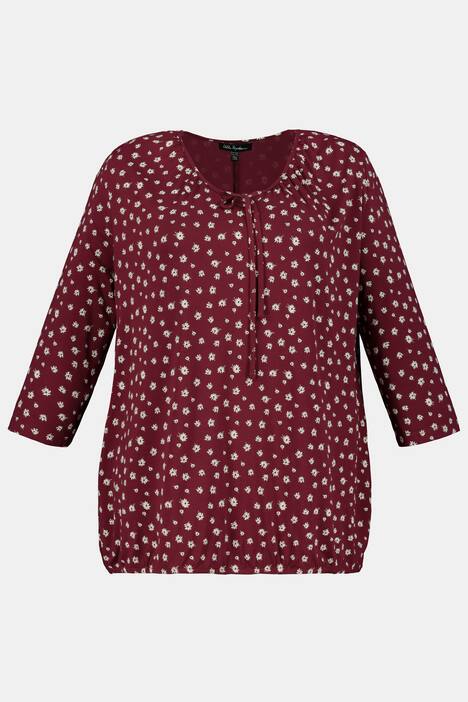 Shirt, Blütenmuster, elastischer Saum, 3/4-Ärmel