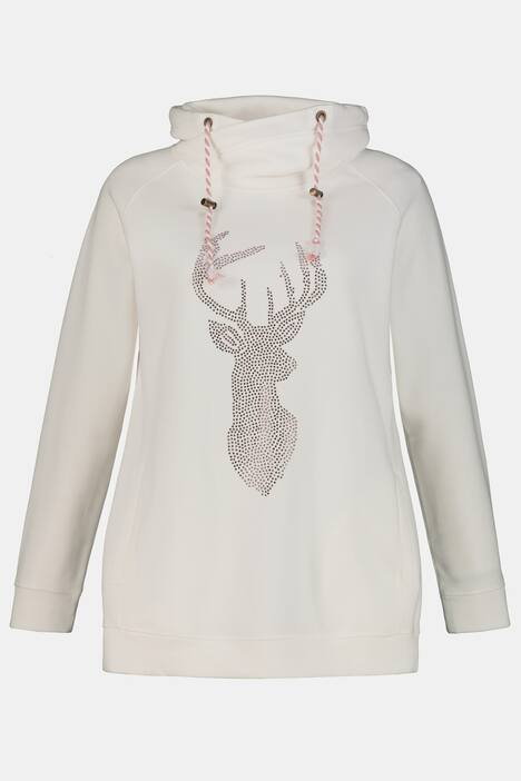 Sweatshirt, Strass-Hirsch, Stehkragen, Langarm