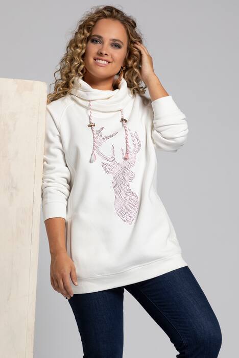 Sweatshirt, Strass-Hirsch, Stehkragen, Langarm