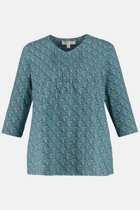 Shirt, Federmuster, A-Linie, 3/4-Arm, Biobaumwolle