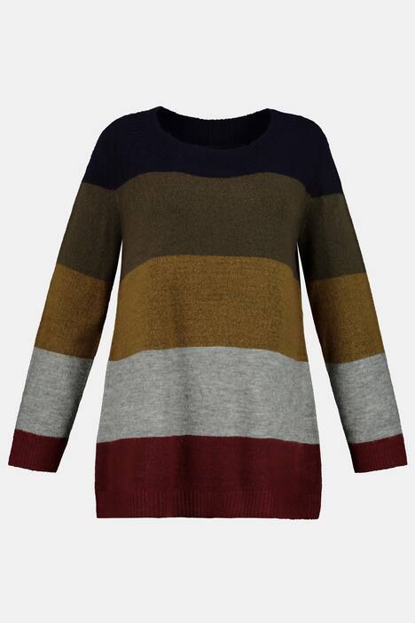 Pullover, Blockstreifen, Stehkragen, weicher Feinstrick
