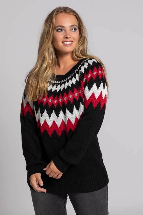 Pullover, glitzerndes Norwegermuster, Raglanärmel