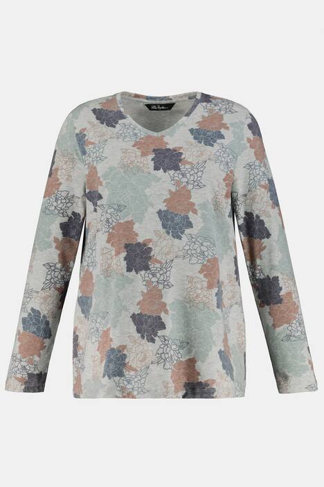 Shirt, Blättermuster, Classic, V-Ausschnitt, Langarm
