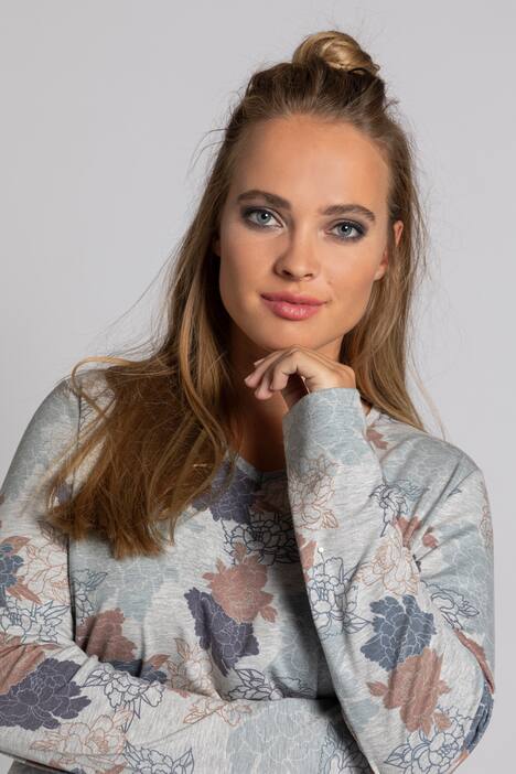 Shirt, Blättermuster, Classic, V-Ausschnitt, Langarm