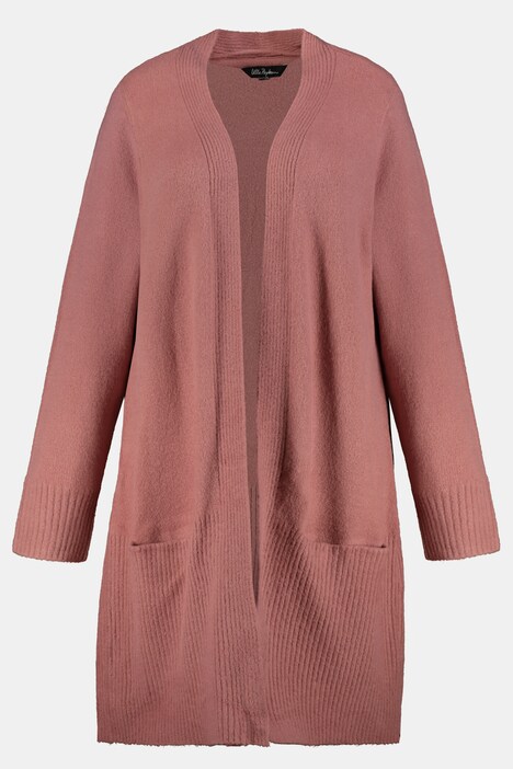 Open Front Ribbed Trim Cardigan Sweater