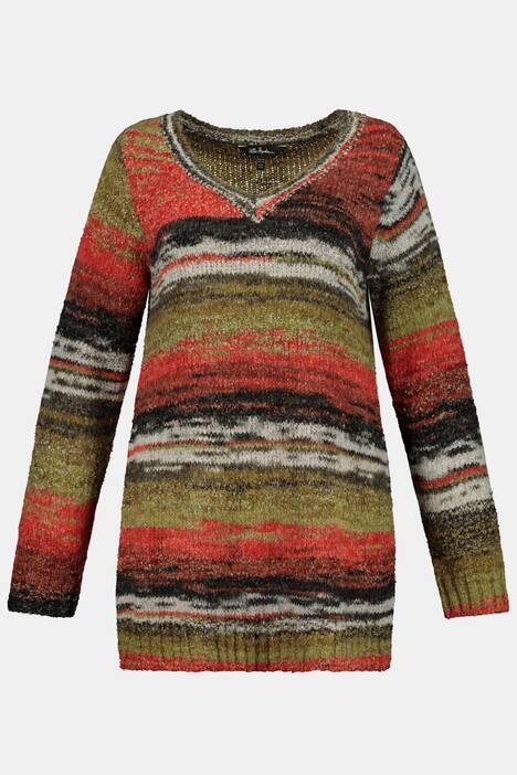 Pullover, Streifen, V-Ausschnitt, weicher Feinstrick