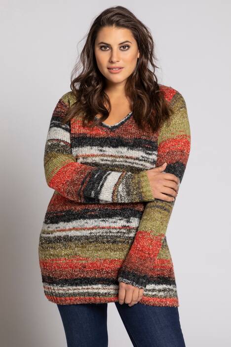 Pullover, Streifen, V-Ausschnitt, weicher Feinstrick