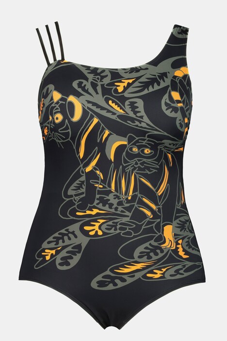 Maillot de bain, motif tigre, bretelle triple, bonnets souples
