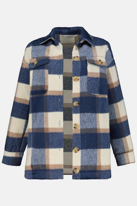 Hemdjacke, Oversized, Langarm, Karo, aufgesetzte Taschen, soft geraut