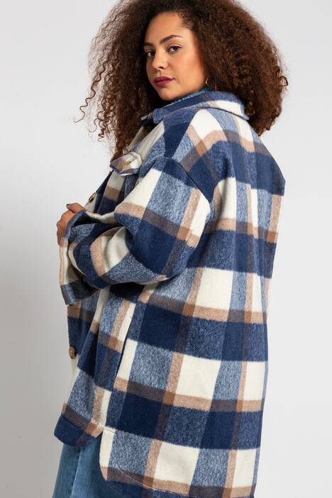 Hemdjacke, Oversized, Langarm, Karo, aufgesetzte Taschen, soft geraut