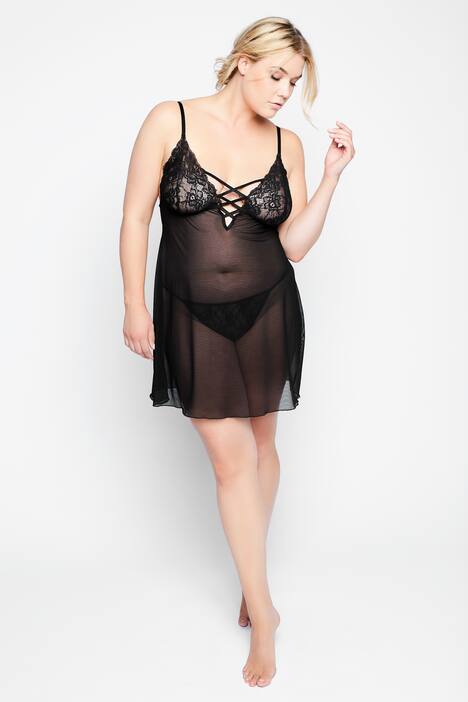 Négligé + string, set de 2 articles, dentelle transparente