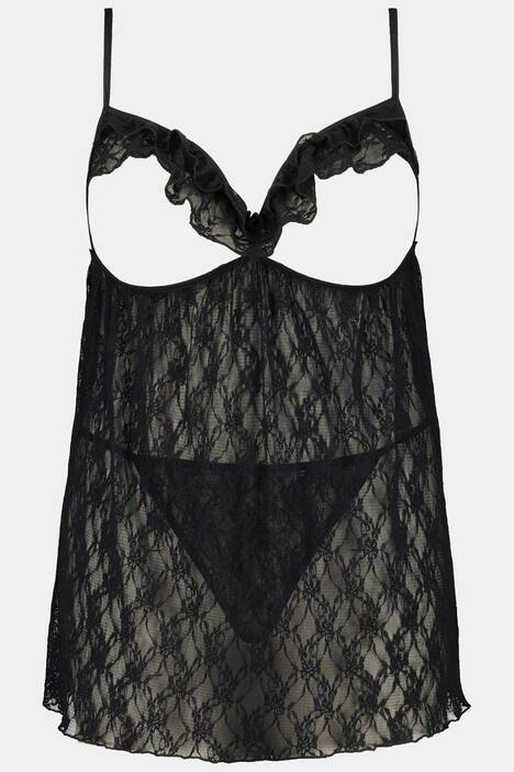 Babydoll + string, 2-delig. Set, transparant kant, cut-outs