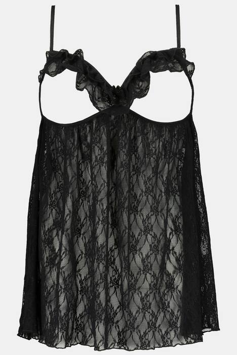 Babydoll + string, 2-delig. Set, transparant kant, cut-outs