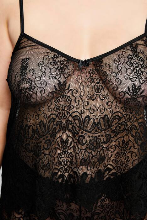 Pyjacourt, dentelle transparente, bretelles ajustables