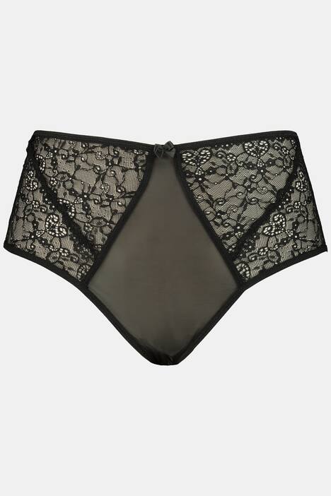 Slip taille haute, ouvert, dentelle transparente, lacets