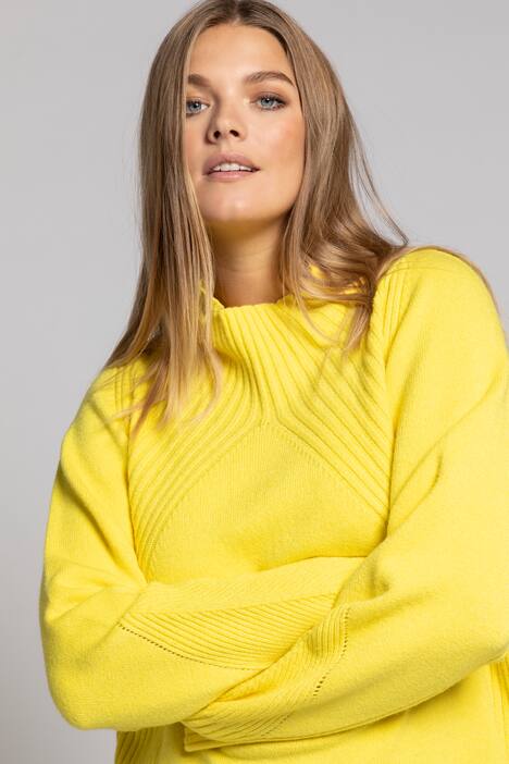 Pullover, Rippstrick, Langarm, Rollkragen, Wollmischung