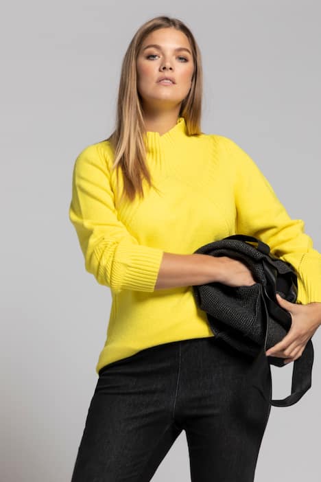 Pullover, Rippstrick, Langarm, Rollkragen, Wollmischung